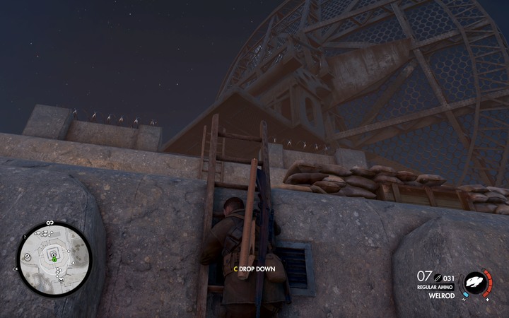 If you want to detonate the cannon, you must use the ladder to get on the bunkers roof - The second document, the antenna and the fifth cannon | Magazzeno Facility - Mission 6: Magazzeno Facility - Sniper Elite 4 Game Guide