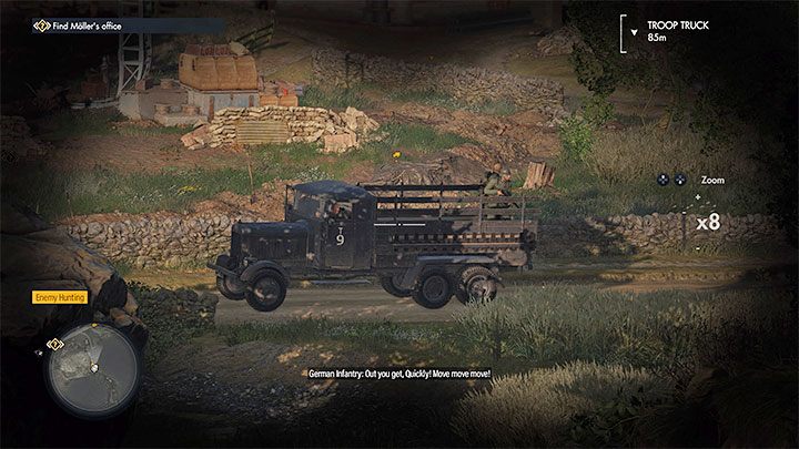 Regardless of how you approach the chateau, you must watch out for vehicles traveling along the main roads - Sniper Elite 5: Infiltrating the Chateau and finding Mollers office (mission 2) - walkthrough - Mission 2 - Occupied Residence - Sniper Elite 5 Guide, Walkthrough