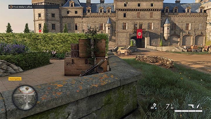 Taking the main south bridge leading to the chateau is not a good idea, as it is closely guarded - Sniper Elite 5: Infiltrating the Chateau and finding Mollers office (mission 2) - walkthrough - Mission 2 - Occupied Residence - Sniper Elite 5 Guide, Walkthrough