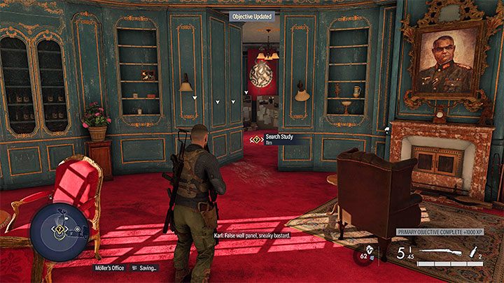 Regardless of the option you choose, you will end up in Moller's office - Sniper Elite 5: Entering the office and finding Mollers secrets (mission 2) - walkthrough - Mission 2 - Occupied Residence - Sniper Elite 5 Guide, Walkthrough