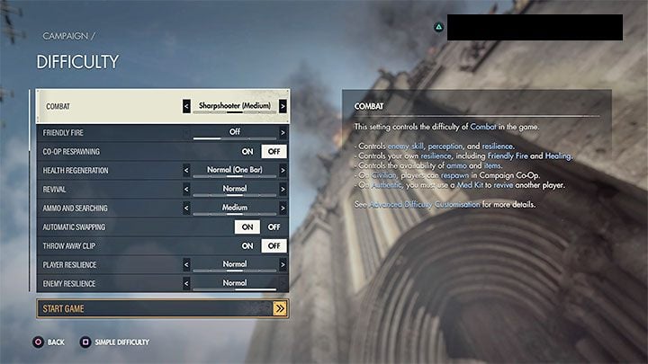 Instead of selecting the main difficulty level, you can adjust its options to your preferences - Sniper Elite 5: Choosing a difficulty level - Basics - Sniper Elite 5 Guide, Walkthrough