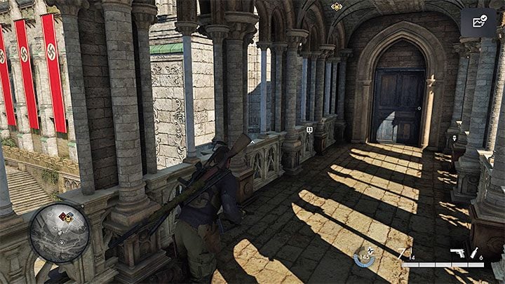 Once you're inside the armory, look for supplies, and locate the pathway leading to the main building of the monastery (screenshot above) Using it will allow you to avoid guards that are posted at each entrance and those on the lowest floor of the monastery - Sniper Elite 5: Eavesdropping on the meeting and getting intel on Kraken (mission 3) - walkthrough - Mission 3 - Spy Academy - Sniper Elite 5 Guide, Walkthrough