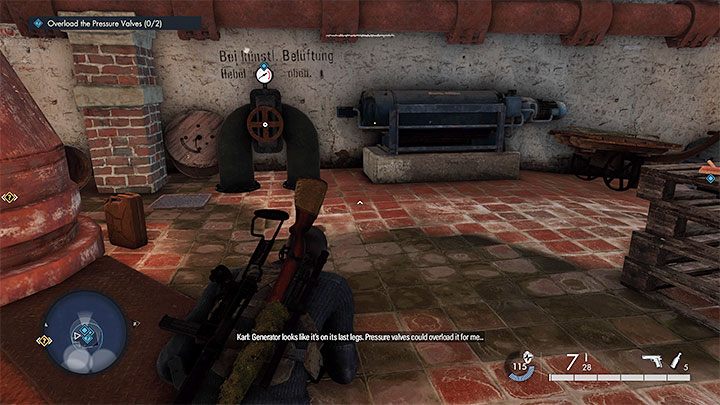 The second option is to overload the pressure pipes and to do that, you need to locate two separate valves - Sniper Elite 5: Side quests (Mission 4) - walkthrough - Mission 4 - War Factory - Sniper Elite 5 Guide, Walkthrough