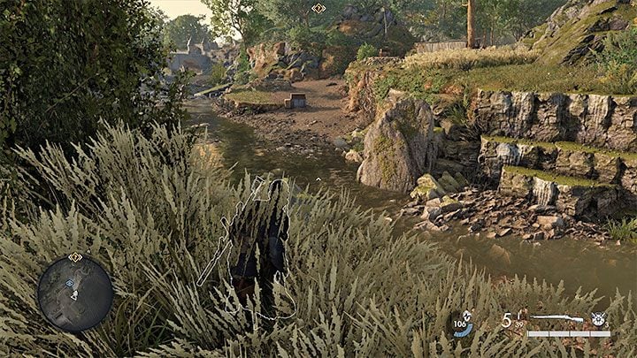 Crossing the river will open up access the path on the right side, leading to the chateau - Sniper Elite 5: Mission 2 (Occupied Residence) map and description of the location - Mission 2 - Occupied Residence - Sniper Elite 5 Guide, Walkthrough