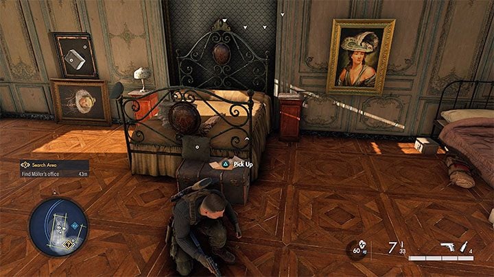 The last, third artifact is in the bedroom in the western part of the chateau - Sniper Elite 5: Retrieving stolen antiques (Mission 2 side quest) - walkthrough - Mission 2 - Occupied Residence - Sniper Elite 5 Guide, Walkthrough