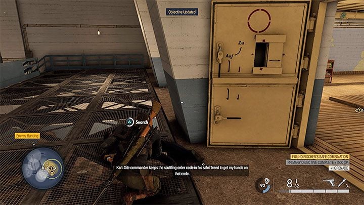 In this variant, you have to reach the room with the safe on the upper level of the facility, behind the command center - Sniper Elite 5: Destroying the Kraken Prototype (mission 5) - walkthrough - Mission 5 - Festung Guernsey - Sniper Elite 5 Guide, Walkthrough