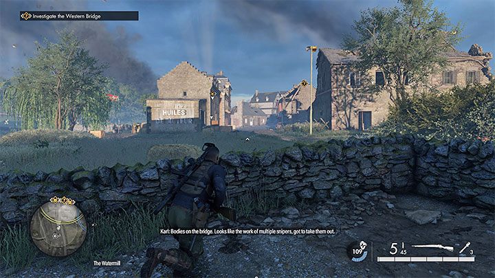 You should approach the western town from the north or the east (pictured above) - Sniper Elite 5: Securing the crossing (mission 6) - walkthrough - Mission 6 - Liberation - Sniper Elite 5 Guide, Walkthrough