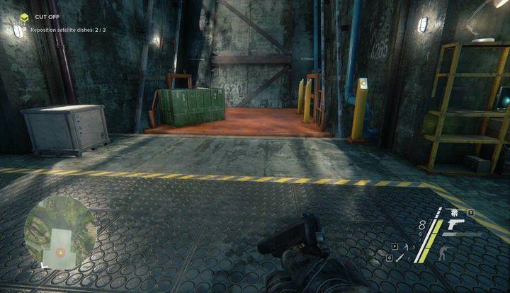Use the elevator presented in the screenshot (the button is on the yellow pole) and get out of the building - Cut Off | Act 1 | Walkthrough - Act 1 - Sniper: Ghost Warrior 3 Game Guide