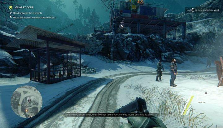 After a short cut scene, you should head to a shelter not far from you, and speak with Madame Roux - Quarry Coup | Act 2 | Walkthrough - Act 2 - Sniper: Ghost Warrior 3 Game Guide