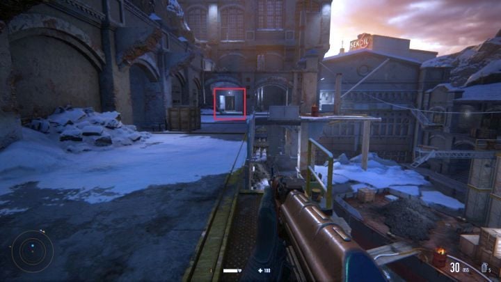 Entrance to the room with the computer to hack. - Sniper Ghost Warrior Contracts: Kolchak Harbor Walkthrough - Sniper Ghost Warrior Contracts: Walkthrough - Sniper Ghost Warrior Contracts Guide