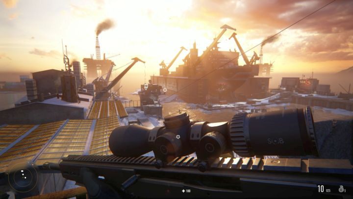 Another good observation deck from which it is easy to eliminate enemies. - Sniper Ghost Warrior Contracts: Kolchak Harbor Walkthrough - Sniper Ghost Warrior Contracts: Walkthrough - Sniper Ghost Warrior Contracts Guide