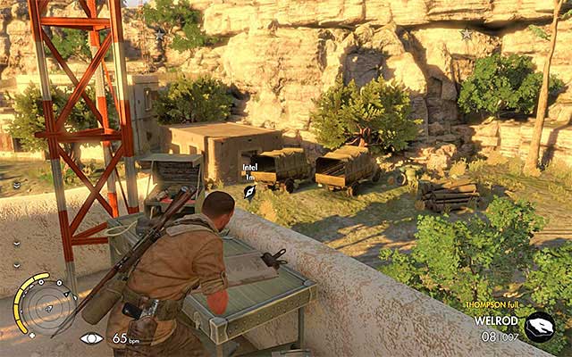 The document in located on the roof of one of the east buildings - Sniper Elite 3 Afrika: Reaching the central part of the map - Sniper Elite 3 Afrika: Mission 3 - Halfaya Pass - Sniper Elite III: Afrika Game Guide
