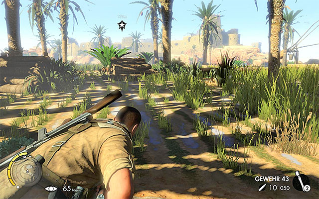 Slowly, push forward, hide in the grass and be on a lookout for good covers - Sniper Elite 3 Afrika: Getting to the old city - Sniper Elite 3 Afrika: Mission 5 - Siwa Oasis - Sniper Elite III: Afrika Game Guide