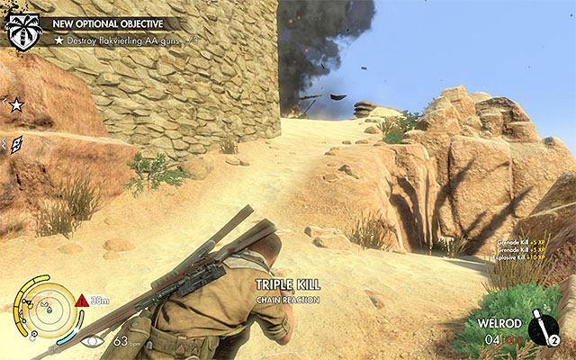 A grenade is an ideal way to destroy the AA cannon. - Sniper Elite 3 Afrika: Getting to the old city - Sniper Elite 3 Afrika: Mission 5 - Siwa Oasis - Sniper Elite III: Afrika Game Guide