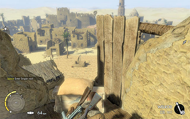 The first sniper nest - Sniper Elite 3 Afrika: Getting to the old city - Sniper Elite 3 Afrika: Mission 5 - Siwa Oasis - Sniper Elite III: Afrika Game Guide