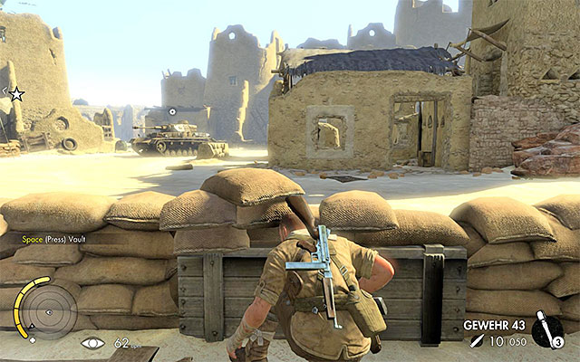 It is necessary that you take cover - Sniper Elite 3 Afrika: Destroying the tank - Sniper Elite 3 Afrika: Mission 5 - Siwa Oasis - Sniper Elite III: Afrika Game Guide