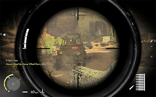 The crew of the halftrack may spot you even at a long distance - Sniper Elite 3 Afrika: Destroying the second rocket launcher - Sniper Elite 3 Afrika: Mission 6 - Kasserine Pass - Sniper Elite III: Afrika Game Guide