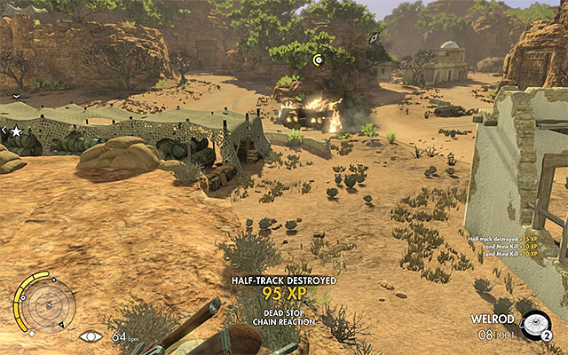 A landmine is the best method of destroying the halftrack - Sniper Elite 3 Afrika: Destroying the second rocket launcher - Sniper Elite 3 Afrika: Mission 6 - Kasserine Pass - Sniper Elite III: Afrika Game Guide