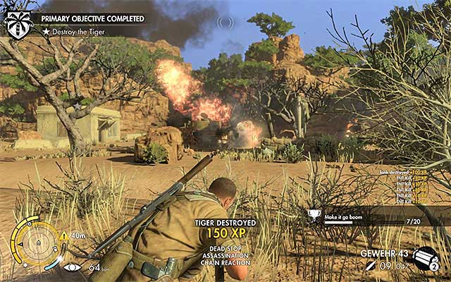 Dynamite is the easiest way to destroy the tank - Sniper Elite 3 Afrika: Destroying the Tiger tank - Sniper Elite 3 Afrika: Mission 6 - Kasserine Pass - Sniper Elite III: Afrika Game Guide