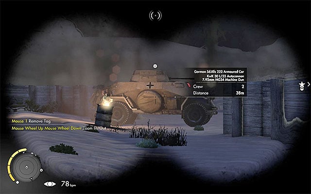 The enemy vehicle - Sniper Elite 3 Afrika: Exploration of the western part of the airfield - Sniper Elite 3 Afrika: Mission 7 - Pont Du Fahs Airfield - Sniper Elite III: Afrika Game Guide