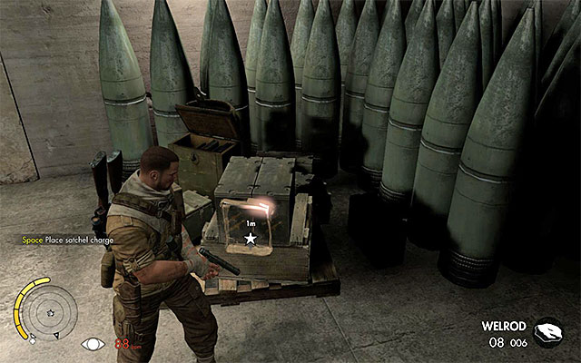 The spot where you place the explosive - Sniper Elite 3 Afrika: Destroying the ammo depot - Sniper Elite 3 Afrika: Mission 8 - Ratte Factory - Sniper Elite III: Afrika Game Guide