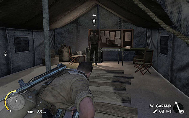 The enemy holding a document resides in a tent. - Sniper Elite 3 Afrika: Acquiring information about the enemy base - Sniper Elite 3 Afrika: Mission 2 - Gaberoun - Sniper Elite III: Afrika Game Guide