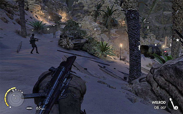 There are two enemies guarding the mountain pass. - Sniper Elite 3 Afrika: Eliminating the first enemy officer - Sniper Elite 3 Afrika: Mission 2 - Gaberoun - Sniper Elite III: Afrika Game Guide