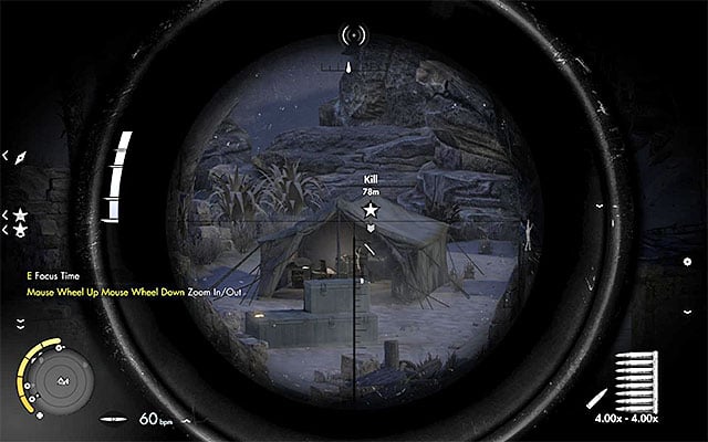 The officer is located inside the tent. - Sniper Elite 3 Afrika: Eliminating the first enemy officer - Sniper Elite 3 Afrika: Mission 2 - Gaberoun - Sniper Elite III: Afrika Game Guide