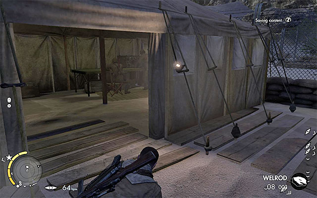 The document is hidden inside the tent with the enemies. - Sniper Elite 3 Afrika: Eliminating the second enemy officer - Sniper Elite 3 Afrika: Mission 2 - Gaberoun - Sniper Elite III: Afrika Game Guide