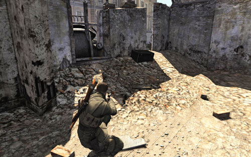 Keep crawling further - however do it very, very slowly - Mission 1 - Schoneberg Convoy - p. 1 - Walkthrough - Sniper Elite V2 Game Guide & Walkthrough