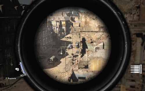 There are two possible moments when you can shoot the charges - either when the armoured vehicle will drive beside them, or when the second truck does (together with the man you need to kill) - Mission 1 - Schoneberg Convoy - p. 2 - Walkthrough - Sniper Elite V2 Game Guide & Walkthrough