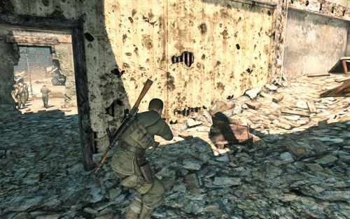 On the other side, go down the stairs - look out, as you will pass by a patrol - Mission 3 - Kaiser-Friedrich Museum - p. 2 - Walkthrough - Sniper Elite V2 Game Guide & Walkthrough