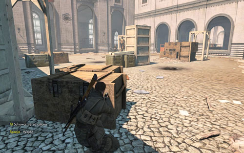 Head further along the corridor and jump back onto the square after you reach the last window on the left - Mission 3 - Kaiser-Friedrich Museum - p. 2 - Walkthrough - Sniper Elite V2 Game Guide & Walkthrough