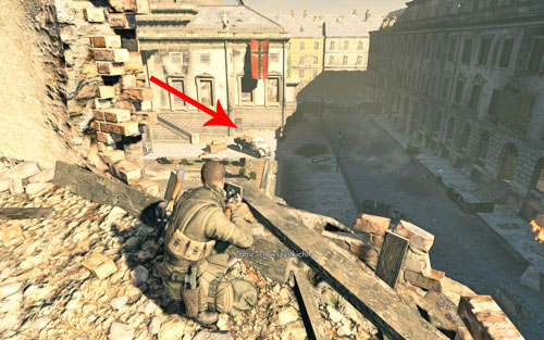 As the man runs from the building, turn left - a couple more soldiers will arrive on the square - Mission 4 - Opernplatz - p. 2 - Walkthrough - Sniper Elite V2 Game Guide & Walkthrough