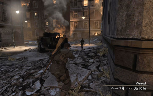 Right after the mission begins, equip the silenced pistol and head onwards - Mission 5 - St. Olibartus Church - p. 1 - Walkthrough - Sniper Elite V2 Game Guide & Walkthrough