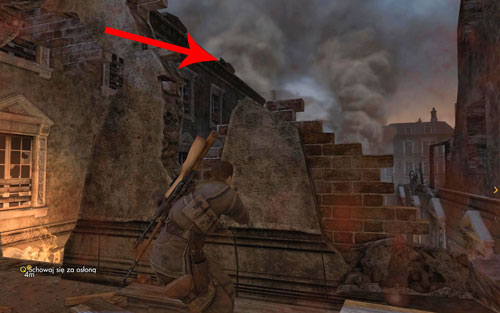 Turn around and eliminate the sniper on the roof - Mission 5 - St. Olibartus Church - p. 1 - Walkthrough - Sniper Elite V2 Game Guide & Walkthrough
