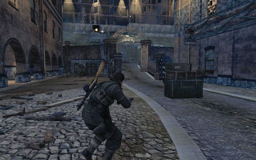 You can shoot all the guards by the tower entrance by standing beside the main gate - Mission 6 - Tiergarten Flak Tower - p. 1 - Walkthrough - Sniper Elite V2 Game Guide & Walkthrough