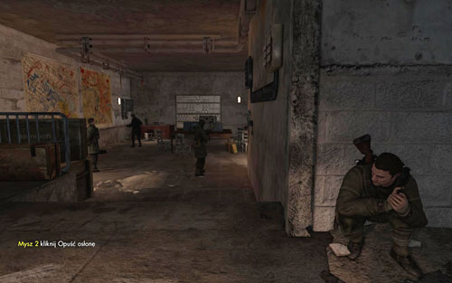 Inside the room with the maps there are four enemies - one is patrolling and one standing, additionally a officer and a single one by the table - Mission 6 - Tiergarten Flak Tower - p. 2 - Walkthrough - Sniper Elite V2 Game Guide & Walkthrough