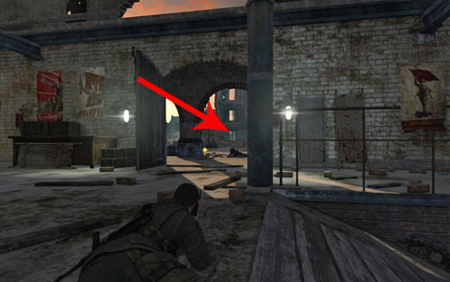 Another sniper can also be eliminated from inside the building, though hes quite far (210m) and visible through a different window - Mission 7 - Karlshorst Command Post - p. 2 - Walkthrough - Sniper Elite V2 Game Guide & Walkthrough
