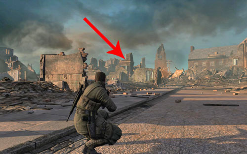 Head outside and start slowly crossing the street - Mission 7 - Karlshorst Command Post - p. 2 - Walkthrough - Sniper Elite V2 Game Guide & Walkthrough