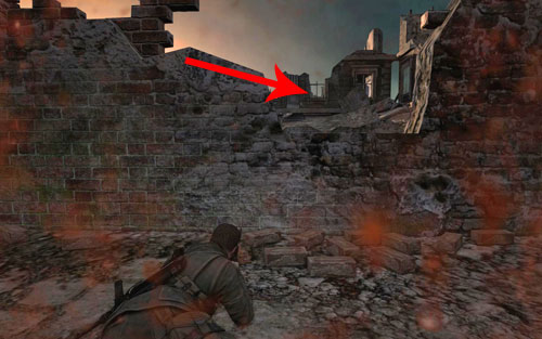 Slowly move to the middle of the square, right beneath a small wall - through one of the windows, you should be able to see a sniper (90m) in the distance - Mission 7 - Karlshorst Command Post - p. 2 - Walkthrough - Sniper Elite V2 Game Guide & Walkthrough