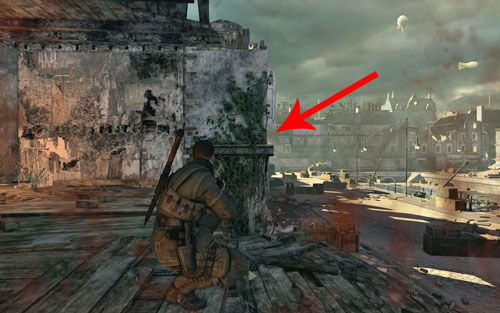 After getting out of the ruins and onto the street, an enemy sniper will appear in the opposite building - Mission 8 - Kreuzberg Headquarters - p. 1 - Walkthrough - Sniper Elite V2 Game Guide & Walkthrough