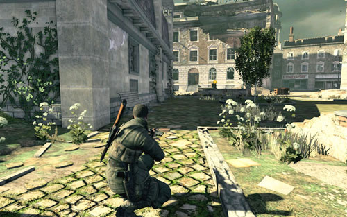 Now you have a couple options of eliminating the further enemies - Mission 8 - Kreuzberg Headquarters - p. 1 - Walkthrough - Sniper Elite V2 Game Guide & Walkthrough