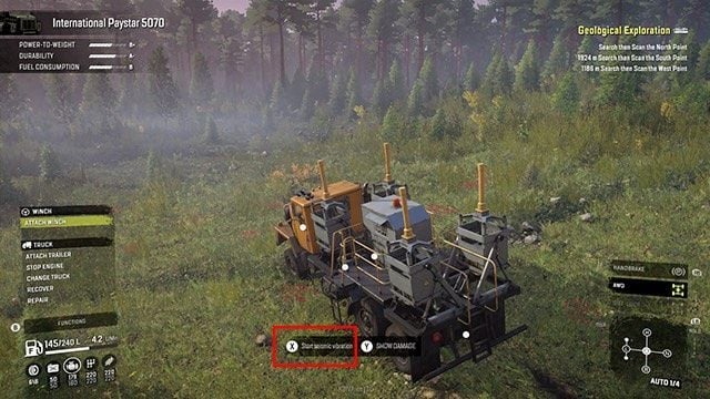 Upon reaching a spot, just go to the function menu and choose start seismic vibrations - SnowRunner: Quarry, Russia - how to unlock - FAQ - SnowRunner Guide