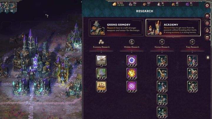 On the Recruiting and upgrading troops and Wielders and Magic guide pages, you can learn more about recruiting and developing units, as well as gathering the essence needed to cast spells - Songs of Conquest: Research and resources - Basics - Songs of Conquest Guide