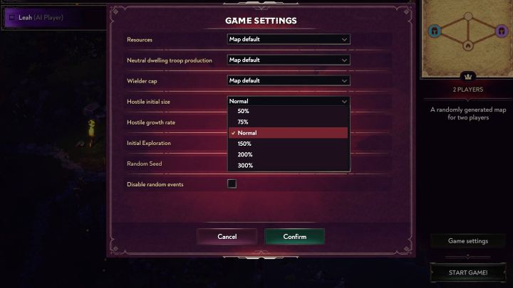 In addition to choosing the shape and number of players, you can also adjust the general settings for the map - Songs of Conquest: Are there randomly generated maps? - FAQ - Songs of Conquest Guide