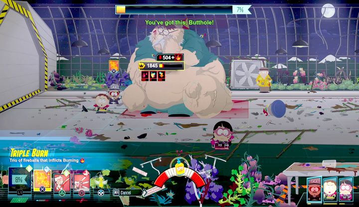 The key to defeating the boss lies in using multiple effects which decrease his health level with time. - The Many Asses of Dr. Mephesto | Main Missions Walkthrough - Main Missions Walkthrough - South Park: The Fractured But Whole Game Guide