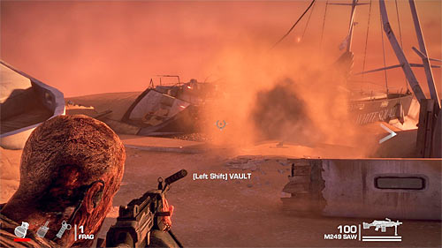 Once you decide that you're ready, jump down and quickly run to the closest wall - Chapter XIII - Adams - p. 1 - Game Walkthrough - Spec Ops: The Line - Game Guide and Walkthrough