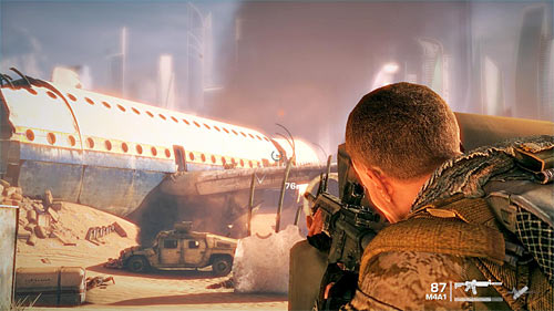 Get ready because soon you won't need the silencer anymore (you can remove it by pressing C key again) - Chapter I - The Evacuation - p. 2 - Game Walkthrough - Spec Ops: The Line - Game Guide and Walkthrough