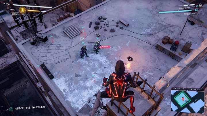 Start the mission by jumping on the designated roof of the building - Spider-Man Miles Morales: Underground hideouts - all locations, list - Laboratories and Hideouts - Spider-Man Miles Morales Guide